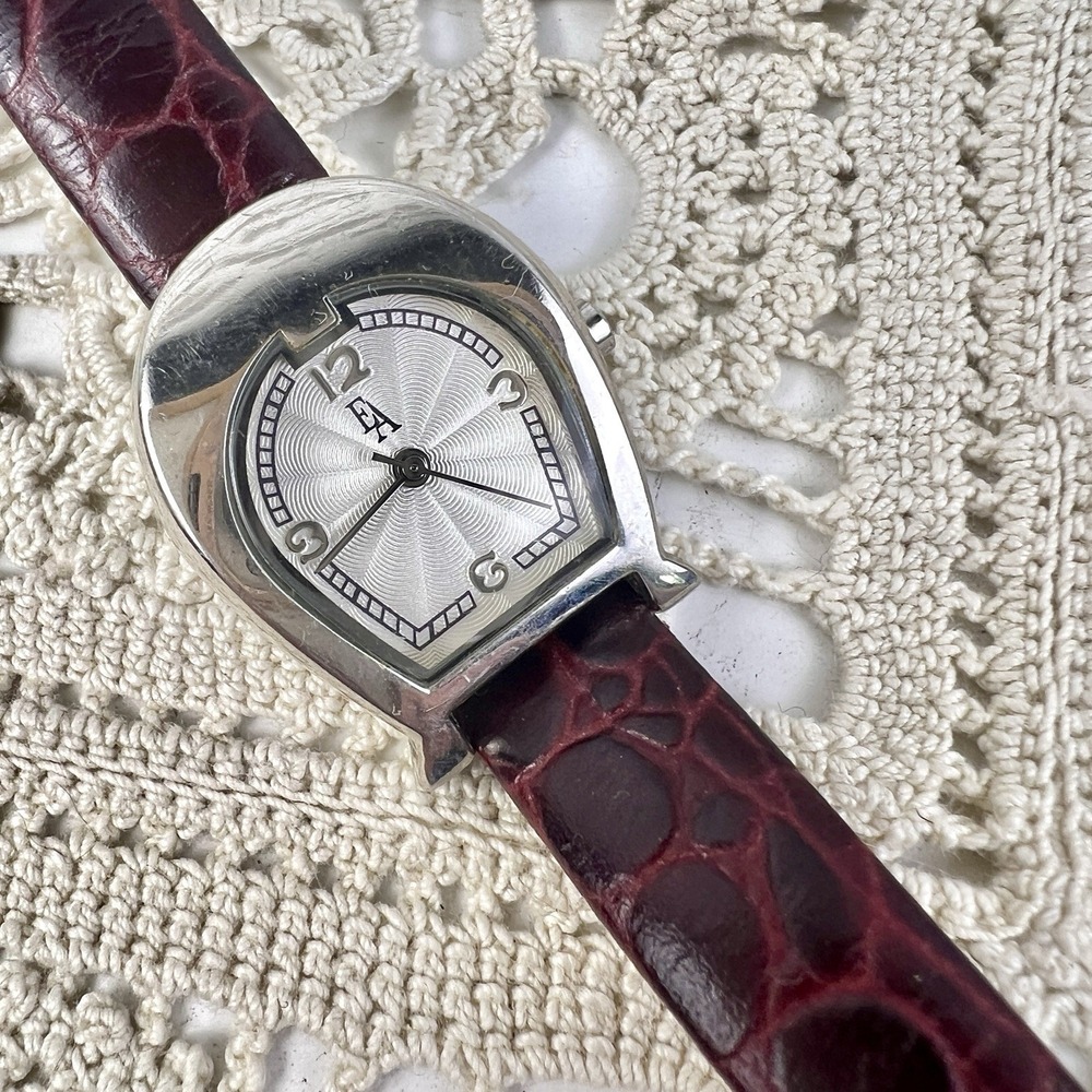 Etienne Aigner Watch Oxblood Red Exotic Leather Band Silver Tone A Face New Batt